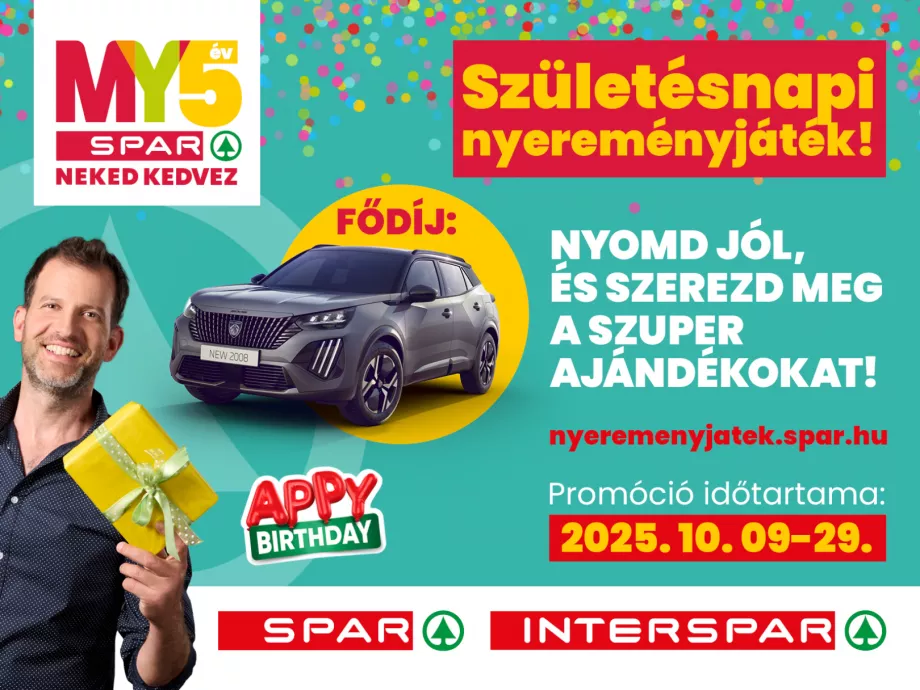 Töltsd le az 5 éves MySPAR appot - spórolj és nyerd meg az új Peugeot 2008-at!